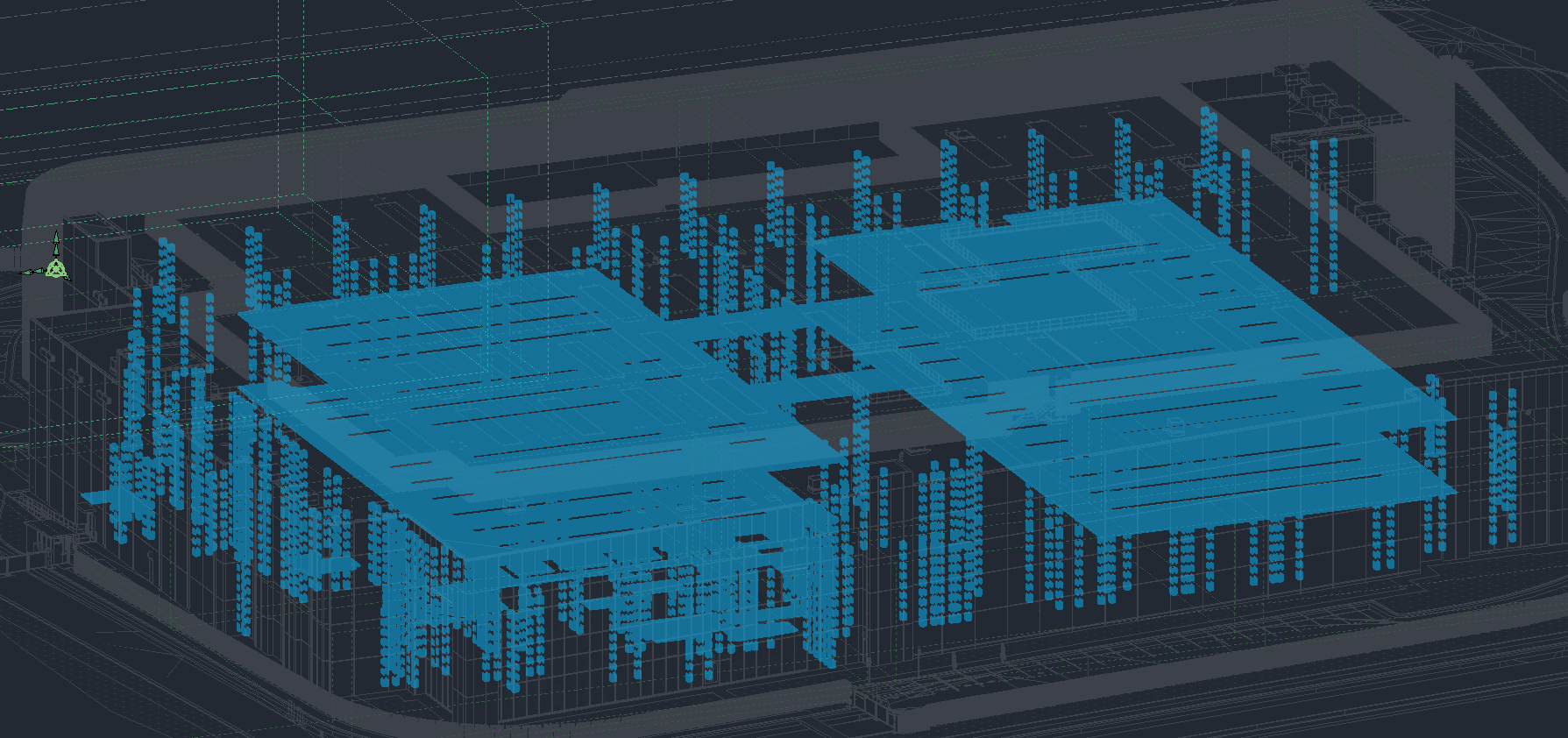Anonymous data-center BIM model with coordinated king studs and ceiling-grid geometry
