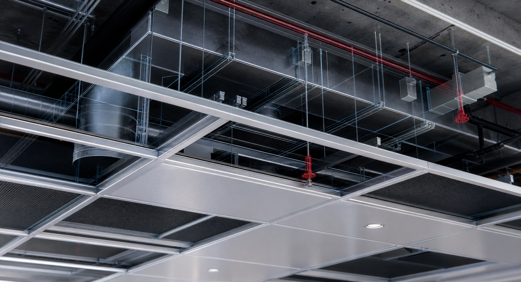 Coordinated ceiling grid, metal framing and MEP BIM detail