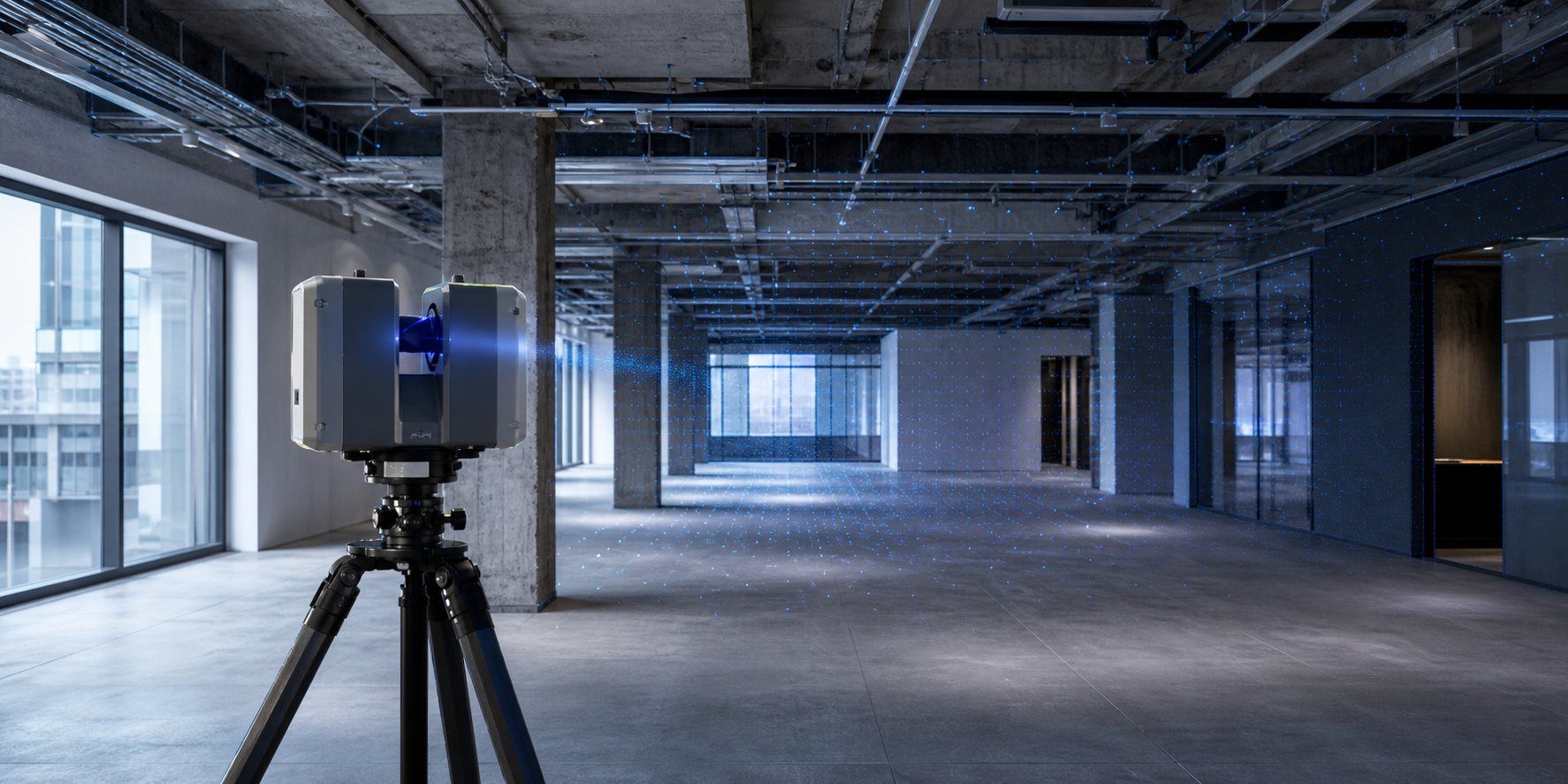 Laser scanner documenting an existing building interior